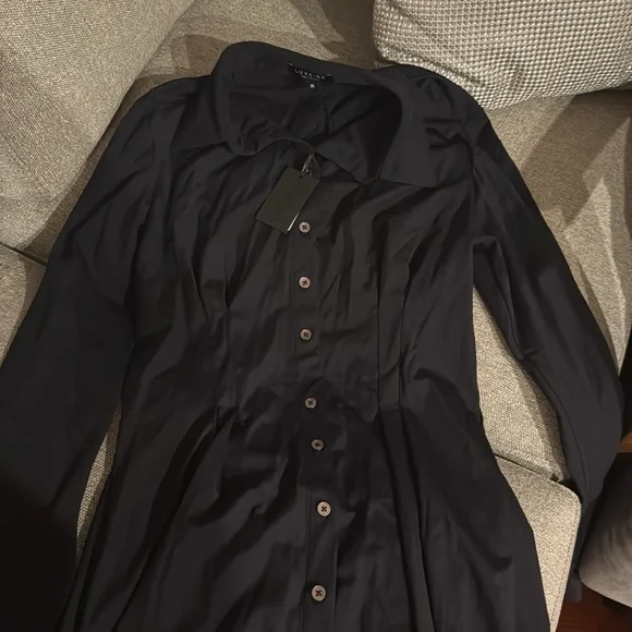 LUXEIRE Long Sleeve Fit-and-Flare Shirt Dress S black - Picture 3 of 3